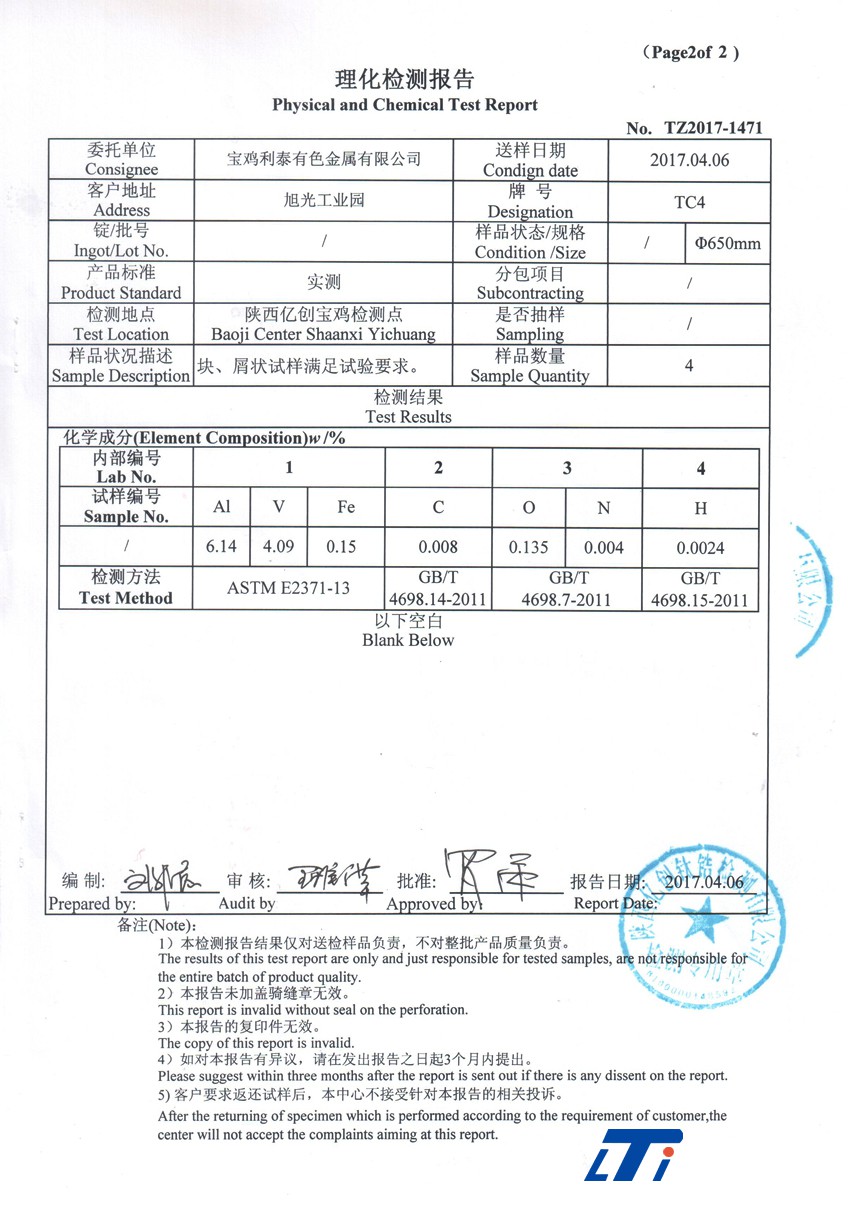 钛金属检测汇报